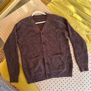 Brown Waffle Stitch Cardigan Sweater
